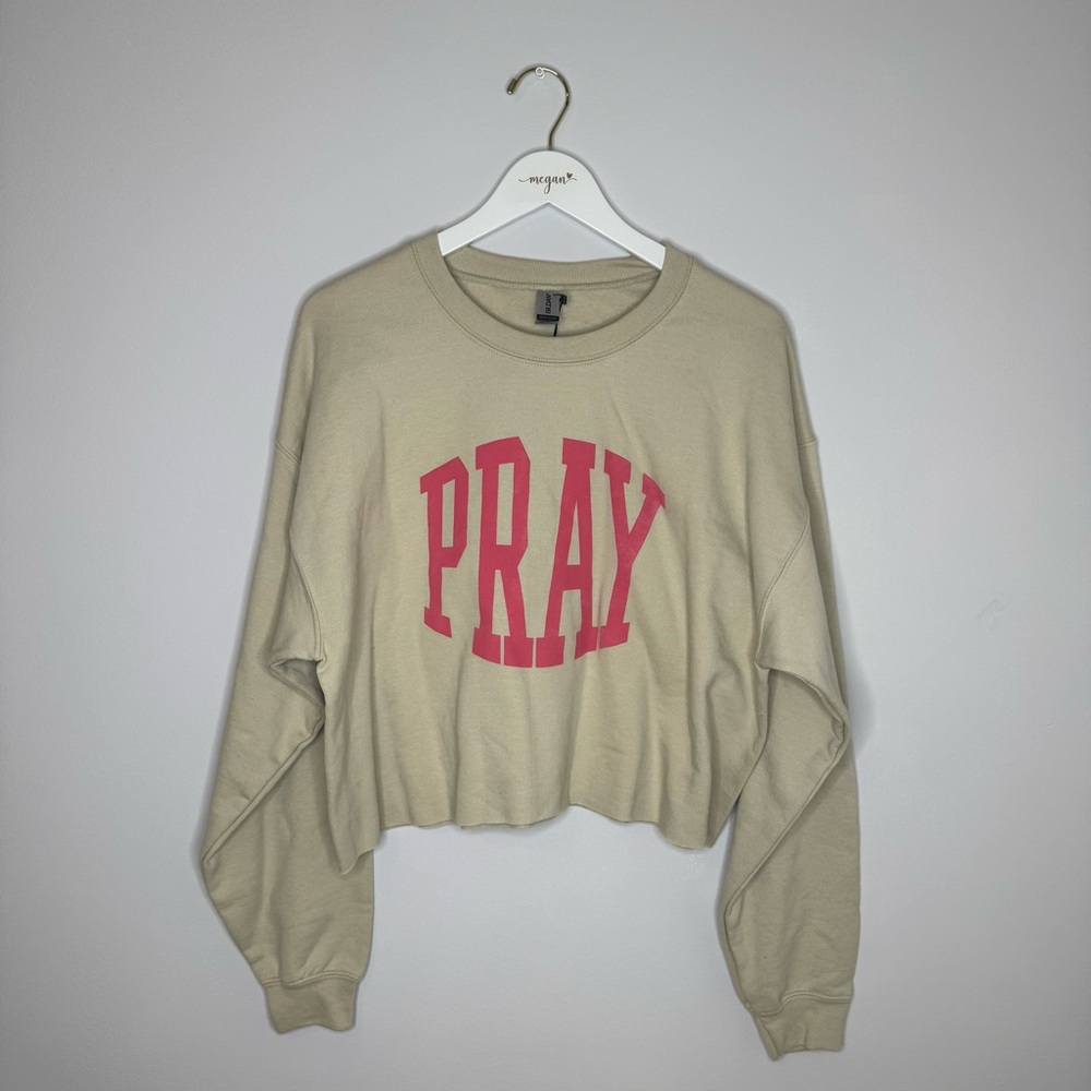 NWT | Pray Beige Cropped Sweatshirt | Size Large - Picture 2 of 7